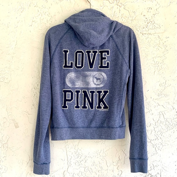 PINK Victorias Secret LOVE Hoodie Sweatshirt Zip Front. Blue Women’s large - Picture 5 of 12